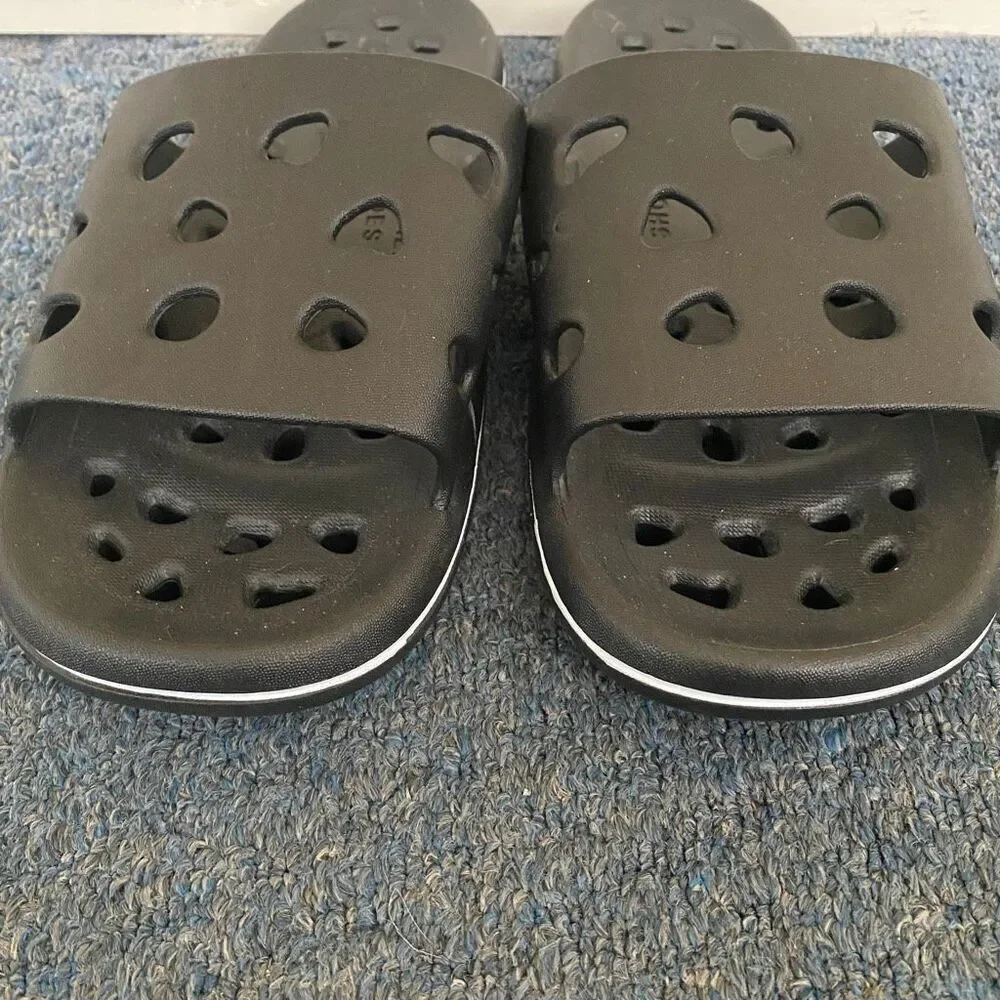 Enjoyall shoes men 12 slip on sandals w/hollow cut out holes black & white